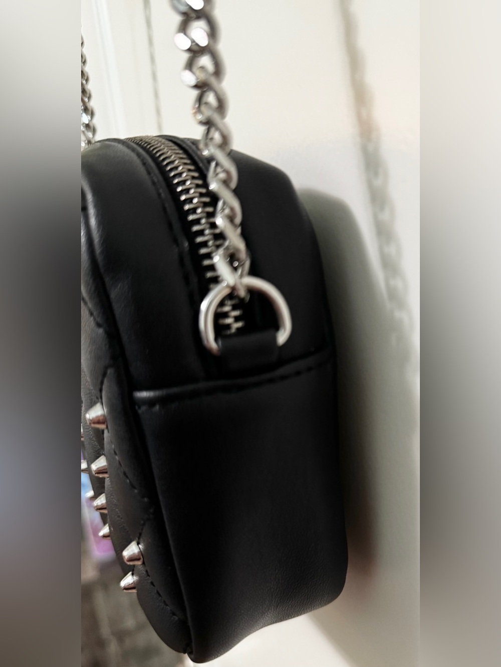 Rebecca Minkoff Quilted Studded Camera Crossbody Bag Black Silver Hardware - Picture 7 of 10
